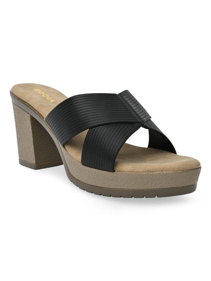 Rocia By Regal Black Women High Block Heel Sandals