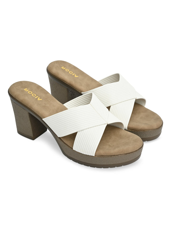 Rocia By Regal White Women High Block Heel Sandals