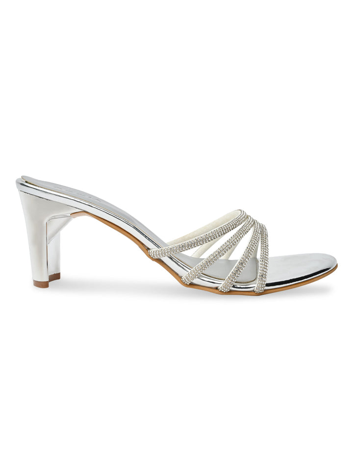 Rocia By Regal Silver Women Diamond Strap Block Heel Sandals