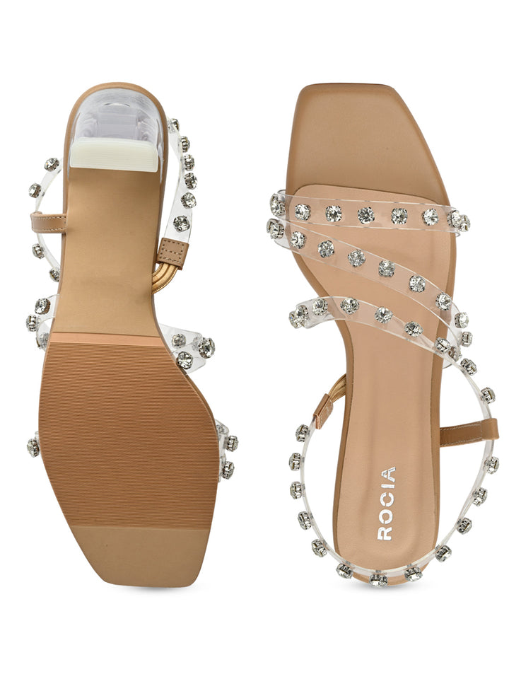 Rocia By Regal Transparent Women Diamond Studded Strappy Vinyl Heels