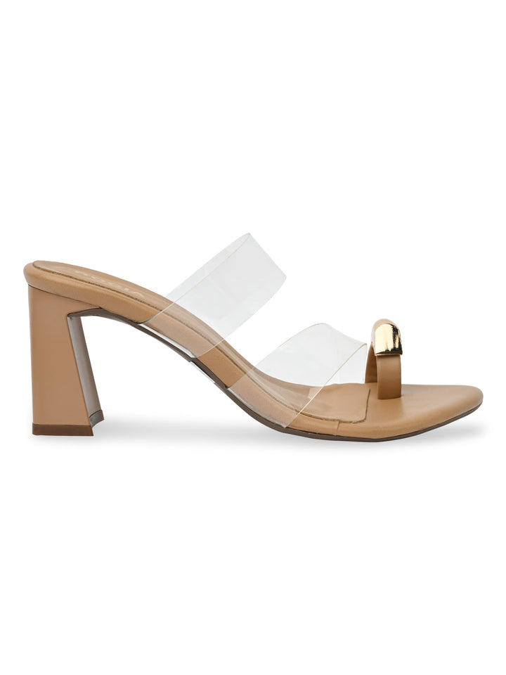 Rocia By Regal Transparent Women One Toe Gold Fitting Vinyl Block Heels