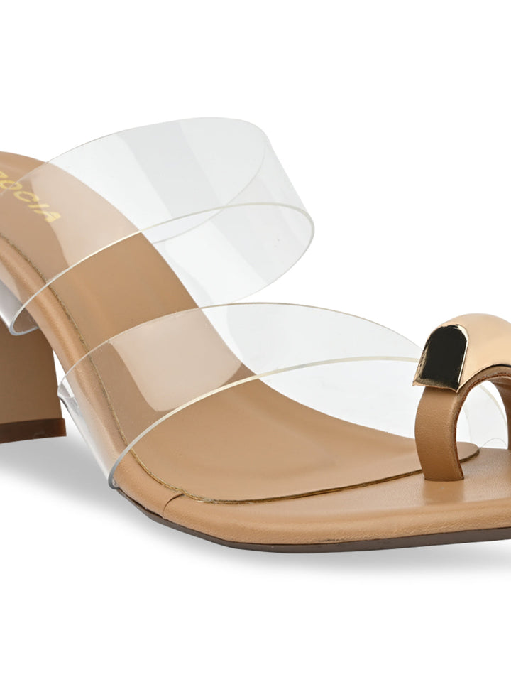 Rocia By Regal Transparent Women One Toe Gold Fitting Vinyl Block Heels