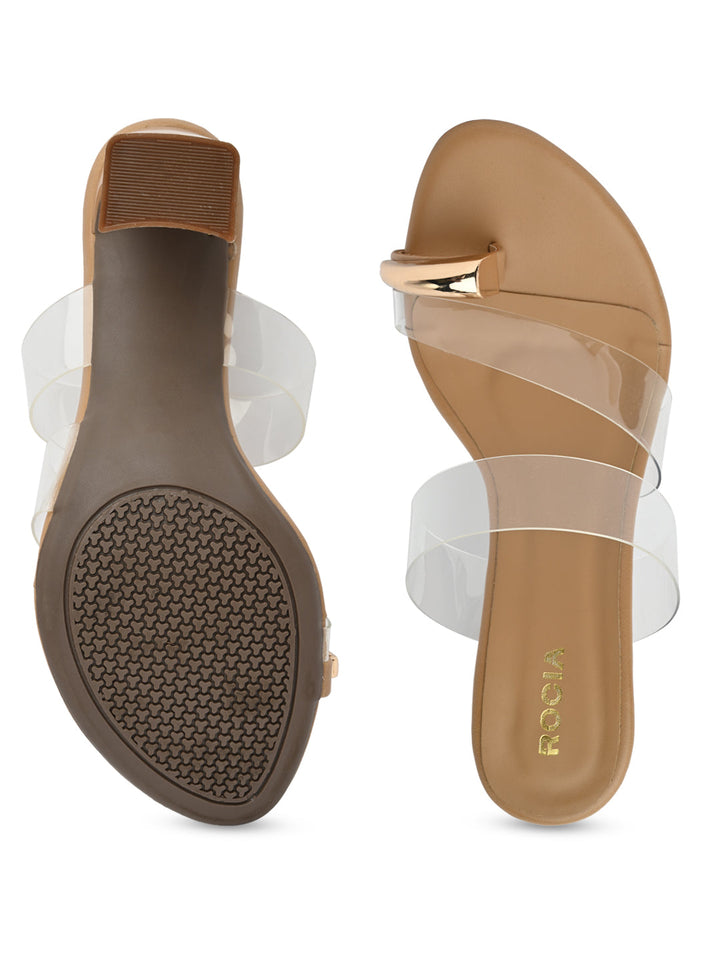Rocia By Regal Transparent Women One Toe Gold Fitting Vinyl Block Heels