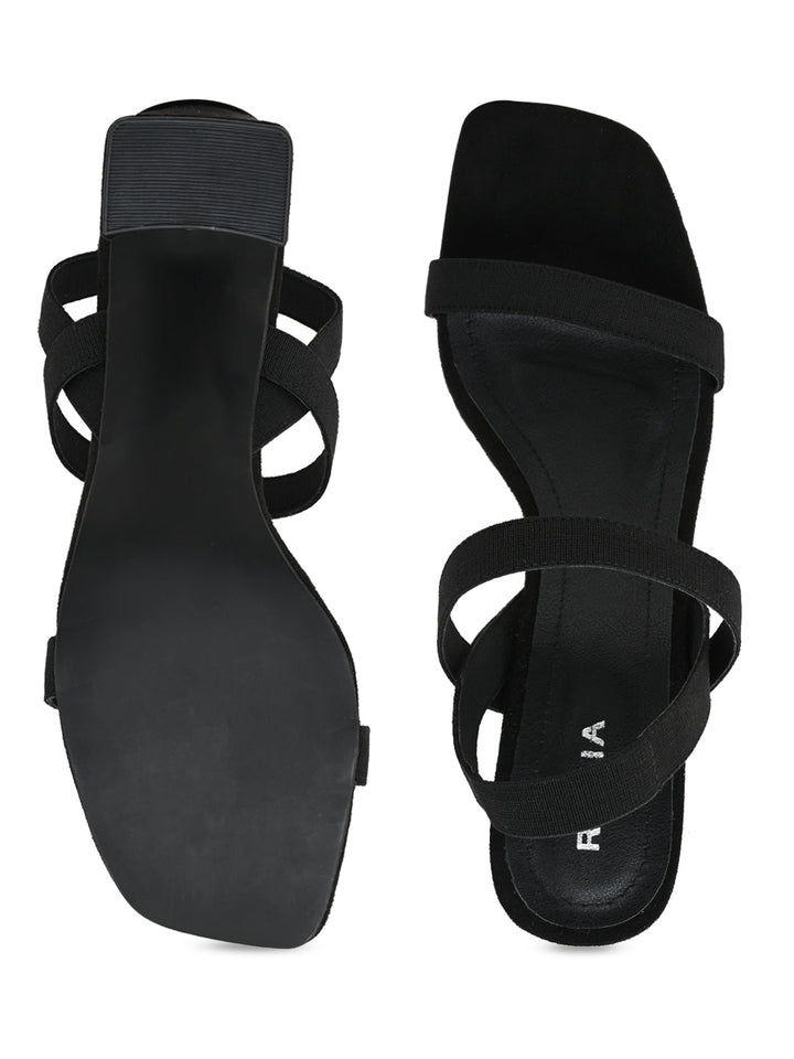 Rocia By Regal Black Women Casual Strappy High Block Heel Sandals