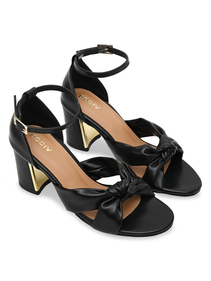 Rocia By Regal Black Women Knotted Block Heel Ankle Strap Sandals