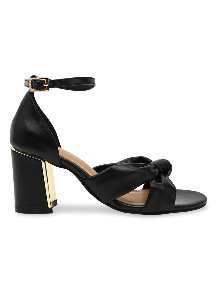 Rocia By Regal Black Women Knotted Block Heel Ankle Strap Sandals