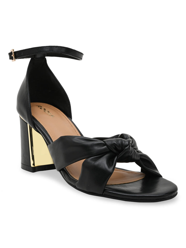 Rocia By Regal Black Women Knotted Block Heel Ankle Strap Sandals