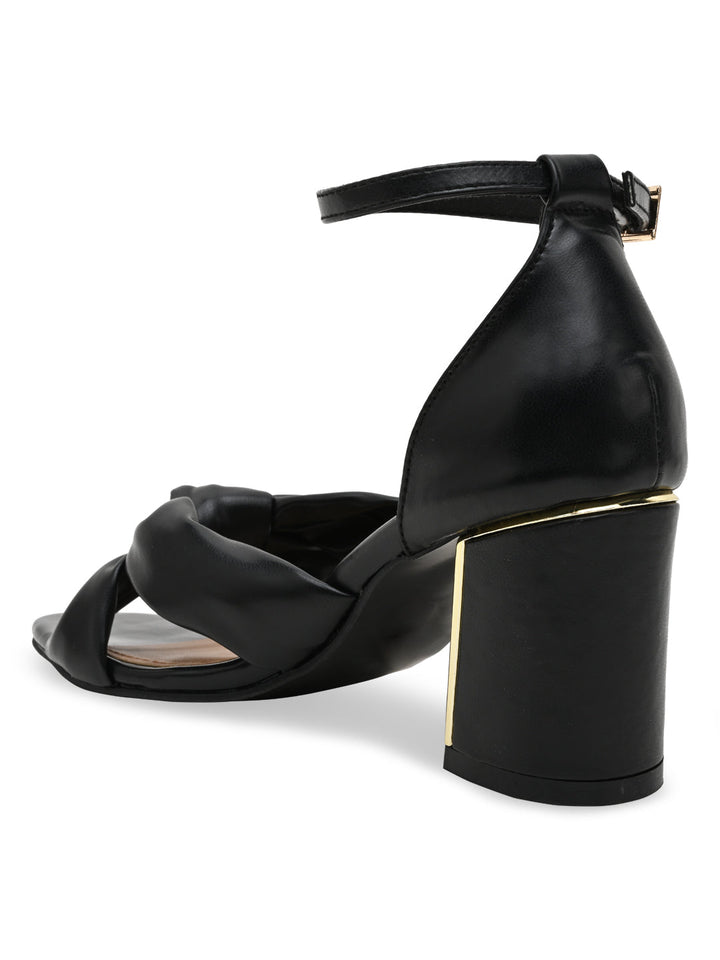 Rocia By Regal Black Women Knotted Block Heel Ankle Strap Sandals