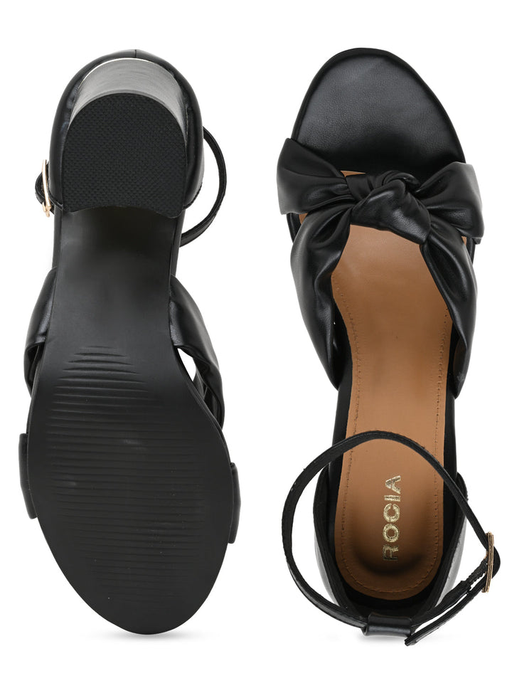 Rocia By Regal Black Women Knotted Block Heel Ankle Strap Sandals