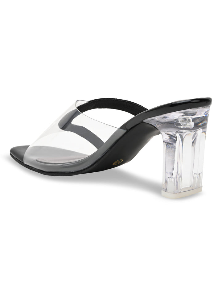 Rocia By Regal Black Women Vinyl Diamante Acrylic Heel Sandal