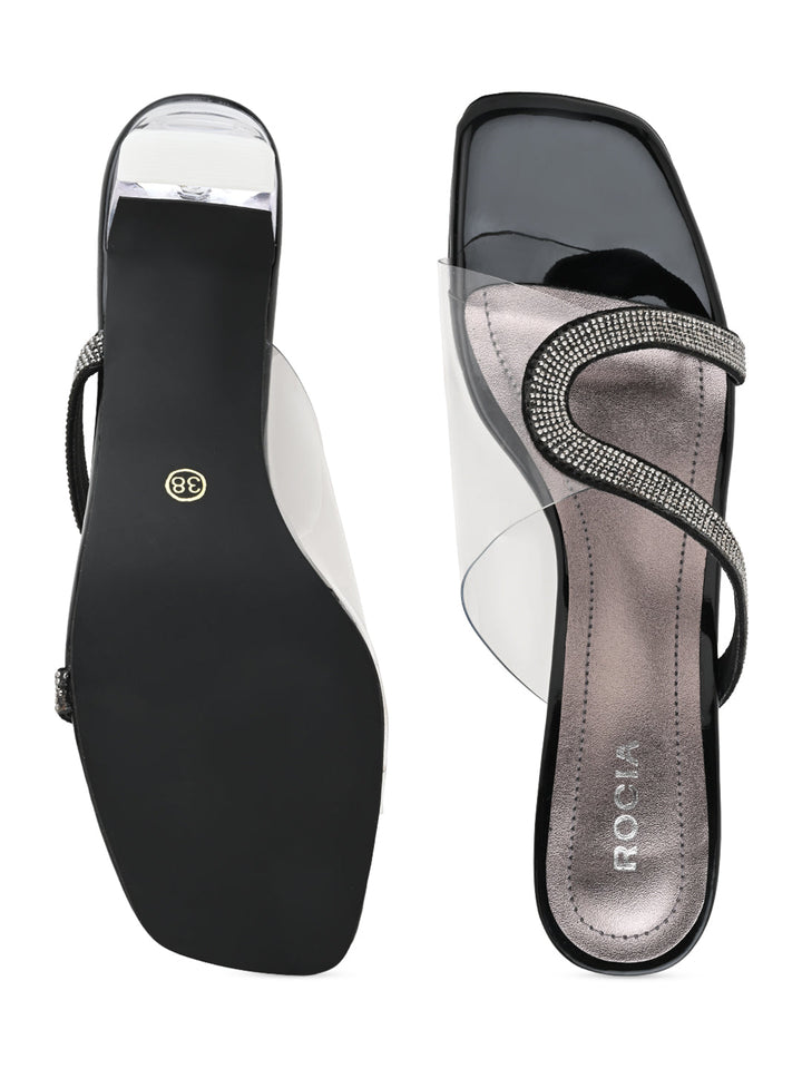 Rocia By Regal Black Women Vinyl Diamante Acrylic Heel Sandal