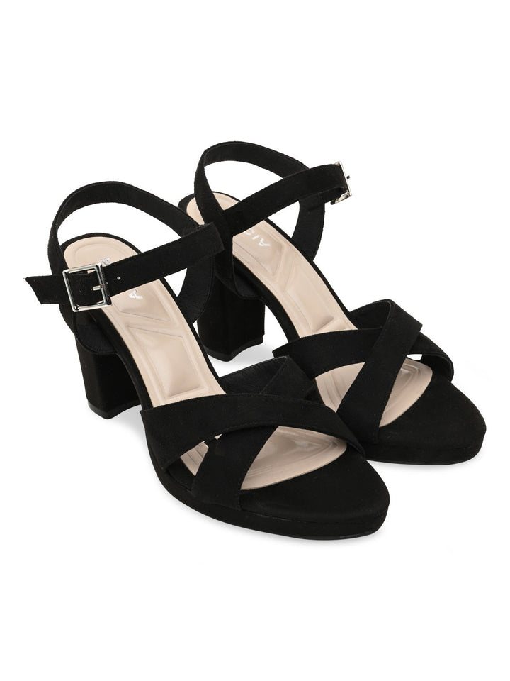 Rocia By Regal Black Women High Block Heel Sandals