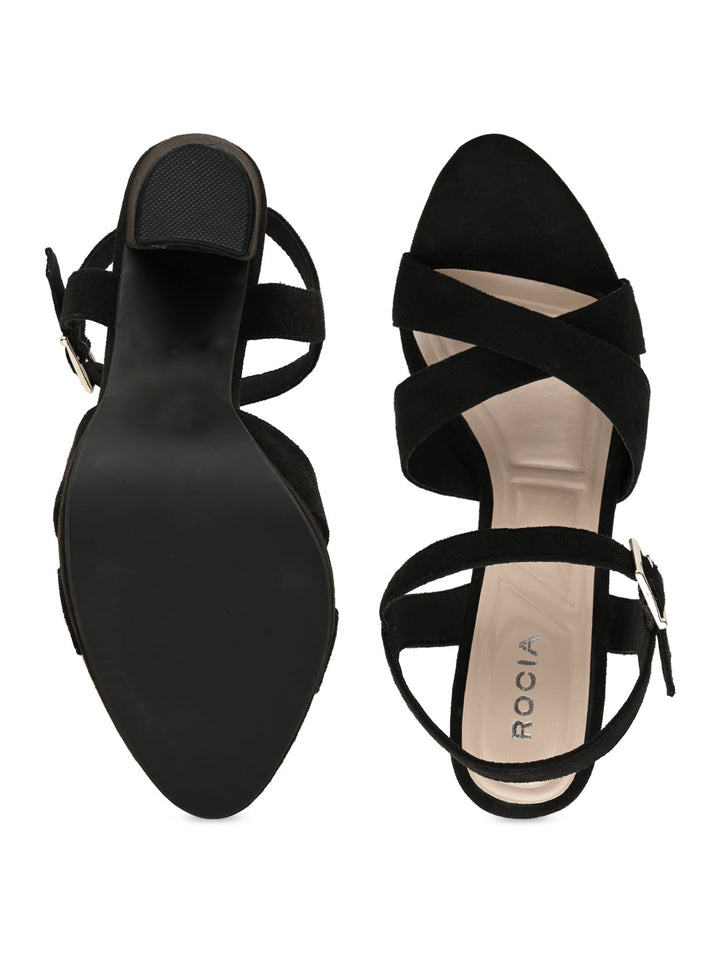Rocia By Regal Black Women High Block Heel Sandals
