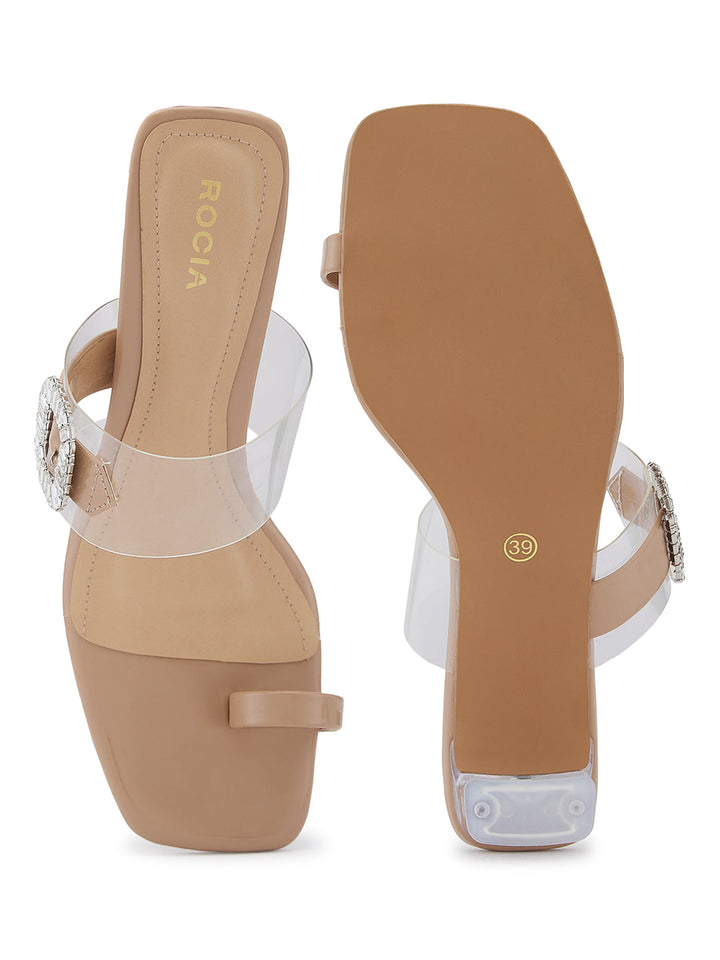 Rocia By Regal Beige Women Transparent Heel One Toe Vinyl Sandal