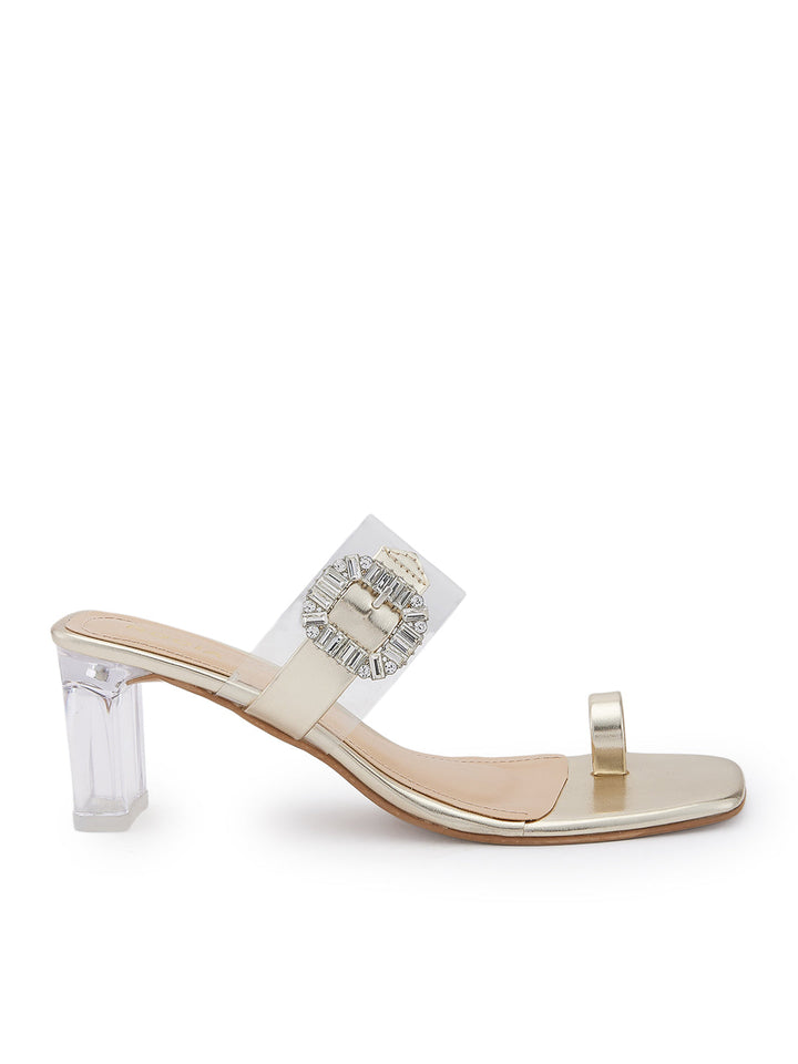 Rocia By Regal Gold Women Transparent Heel One Toe Vinyl Sandal