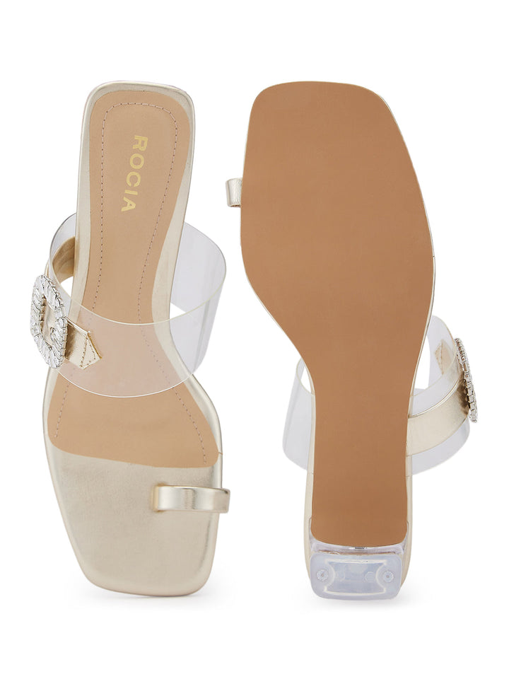 Rocia By Regal Gold Women Transparent Heel One Toe Vinyl Sandal