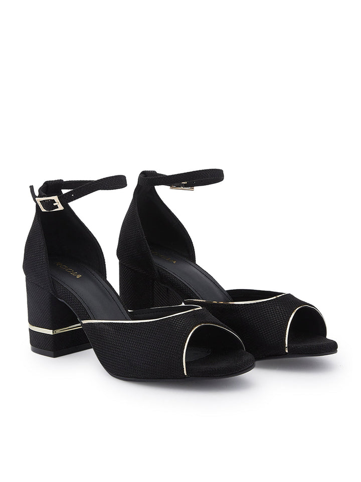 Rocia By Regal Black Women Peep Toe Counter Back Elegant Sandal