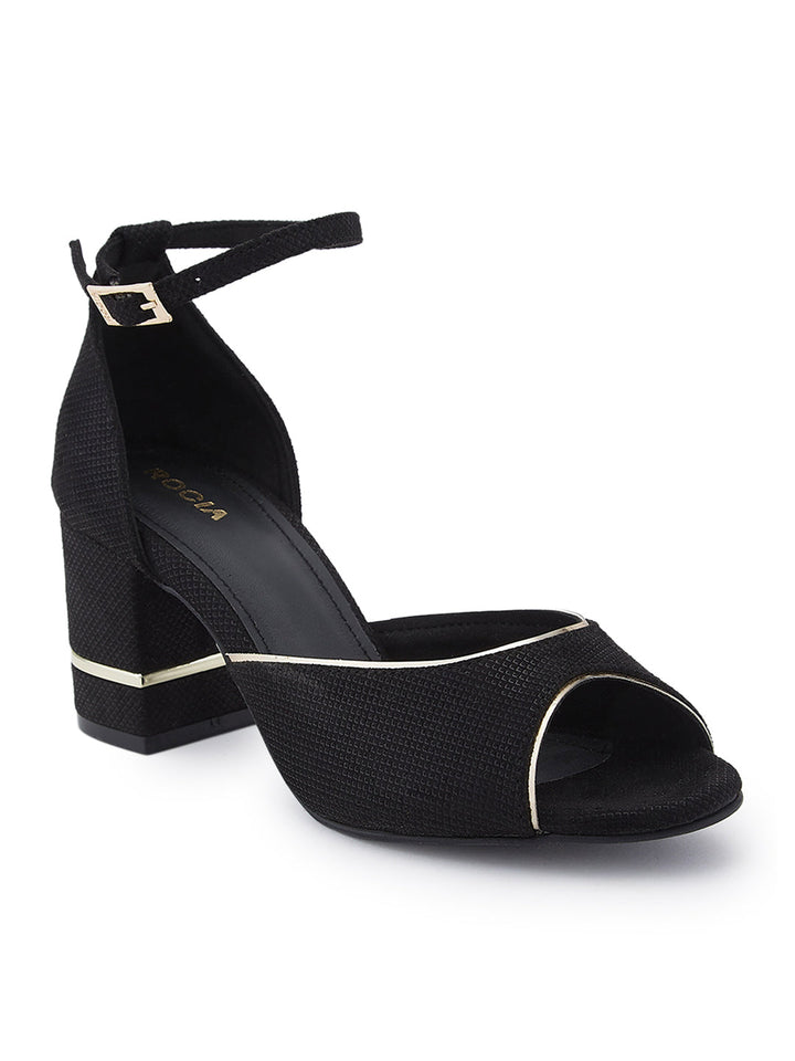Rocia By Regal Black Women Peep Toe Counter Back Elegant Sandal
