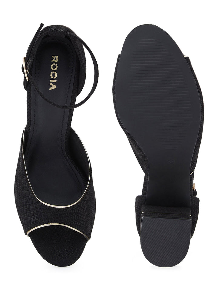 Rocia By Regal Black Women Peep Toe Counter Back Elegant Sandal