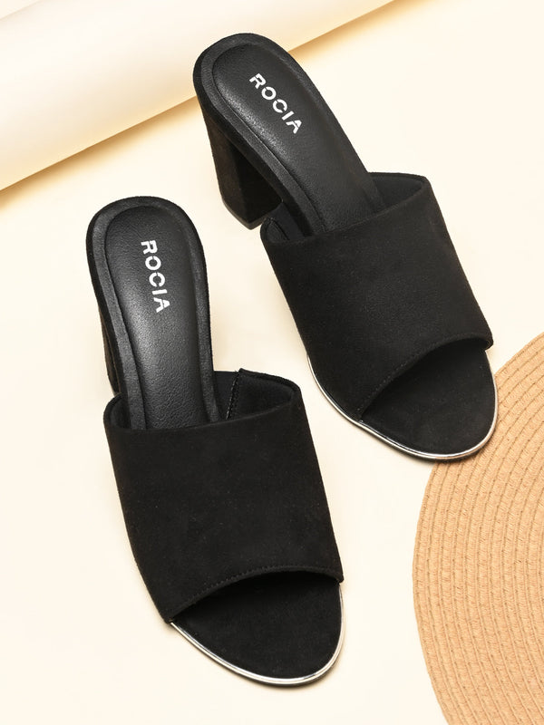 Rocia By Regal Black Women Classic Suede High Block Heel Slip Ons