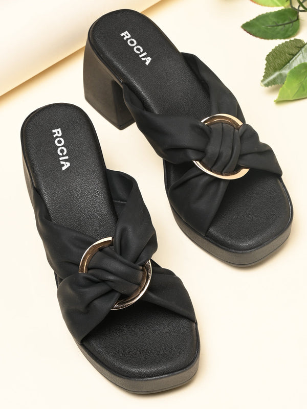 Rocia By Regal Black Women Buckled High Block Heel Sandals