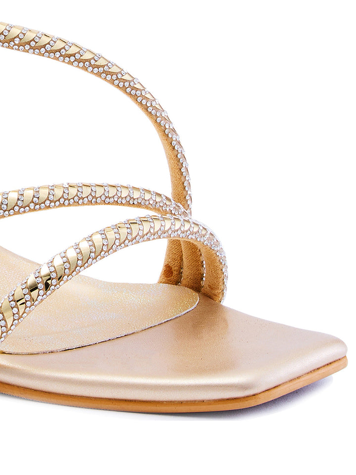 Rocia By Regal Gold Women Strappy Diamond Stilettos