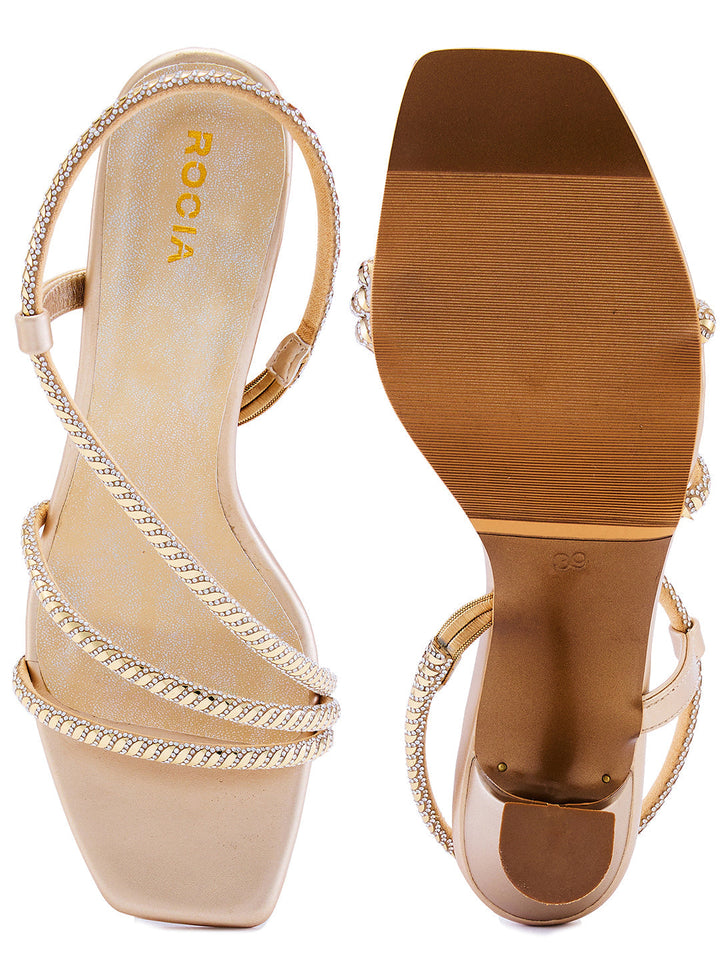 Rocia By Regal Gold Women Strappy Diamond Stilettos