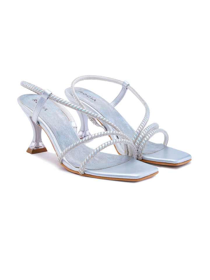 Rocia By Regal Silver Women Strappy Diamond Stilettos
