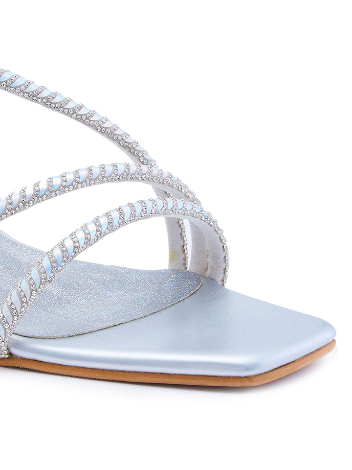 Rocia By Regal Silver Women Strappy Diamond Stilettos