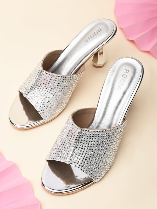 Rocia By Regal Silver Women Diamond Encrusted Stilettos
