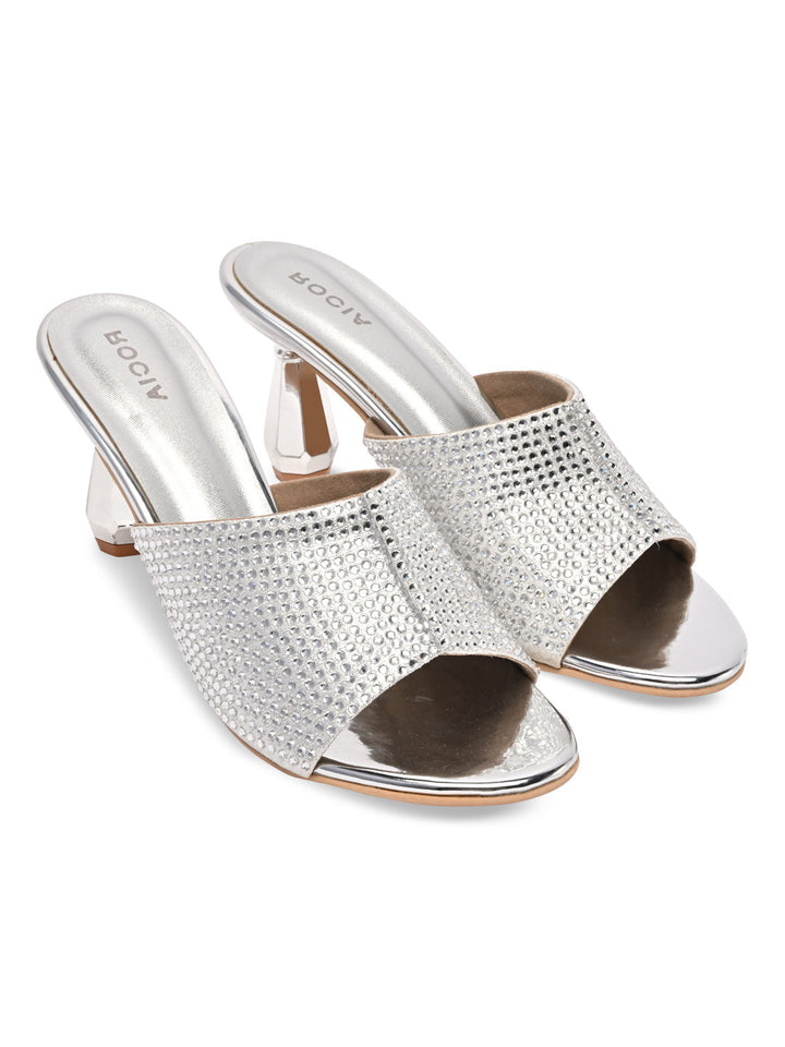 Rocia By Regal Silver Women Diamond Encrusted Stilettos
