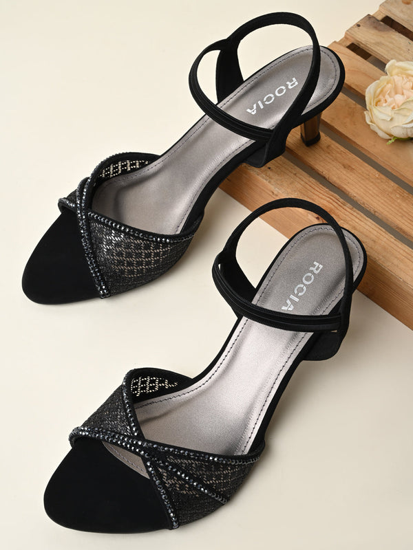 Rocia By Regal Black Women Diamond Embellished Lace Stilettos