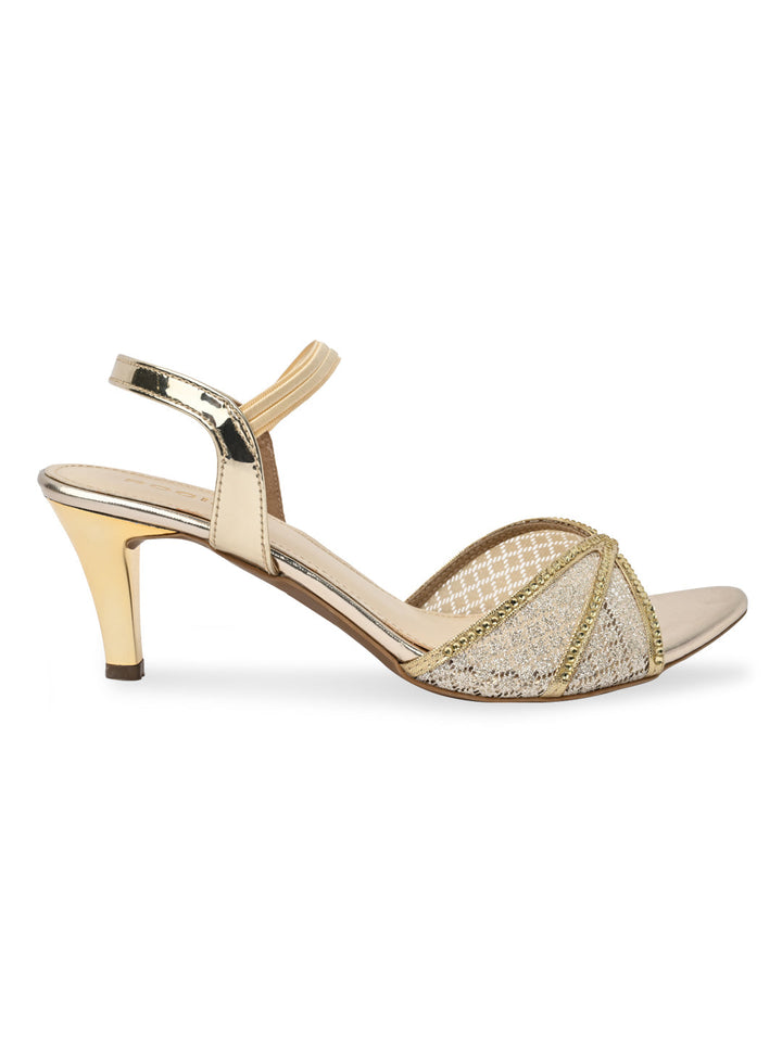 Rocia By Regal Gold Women Diamond Embellished Lace Stilettos