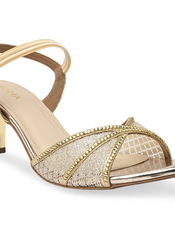 Rocia By Regal Gold Women Diamond Embellished Lace Stilettos