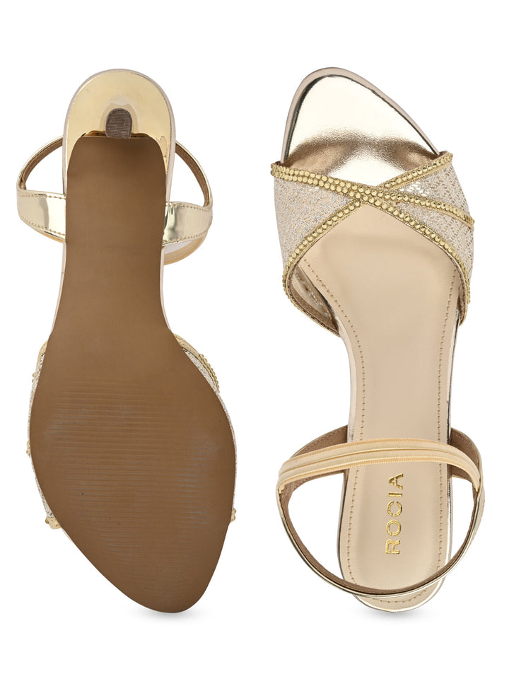 Rocia By Regal Gold Women Diamond Embellished Lace Stilettos