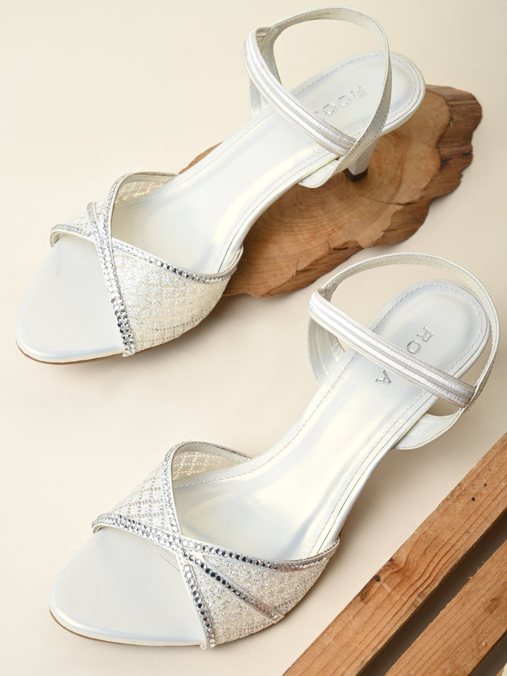 Rocia By Regal White Women Diamond Embellished Lace Stilettos