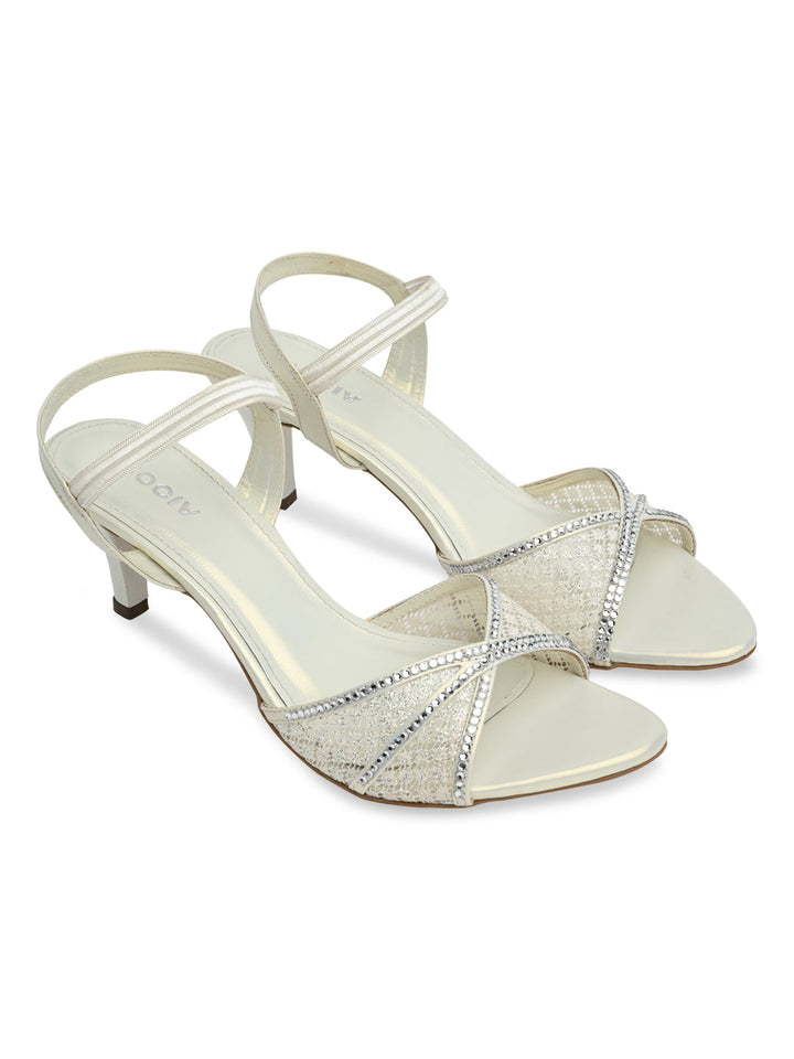 Rocia By Regal White Women Diamond Embellished Lace Stilettos
