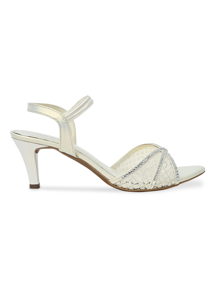 Rocia By Regal White Women Diamond Embellished Lace Stilettos