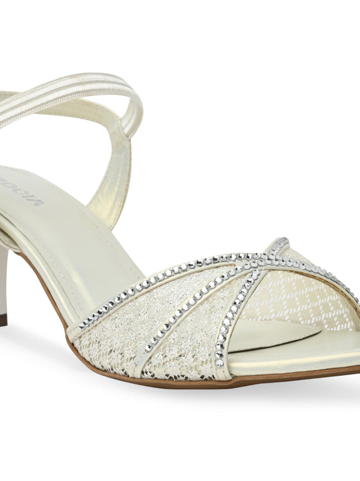 Rocia By Regal White Women Diamond Embellished Lace Stilettos