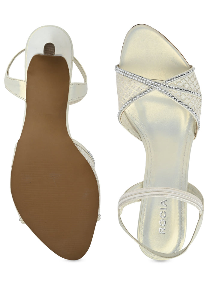 Rocia By Regal White Women Diamond Embellished Lace Stilettos