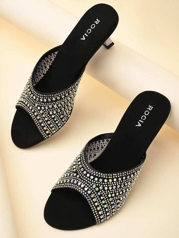 Rocia By Regal Black Women Diamante Mesh Slip On Stilettos
