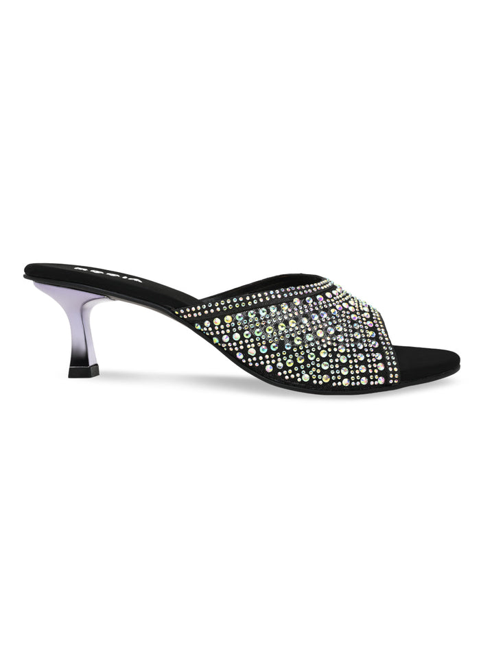 Rocia By Regal Black Women Diamante Mesh Slip On Stilettos