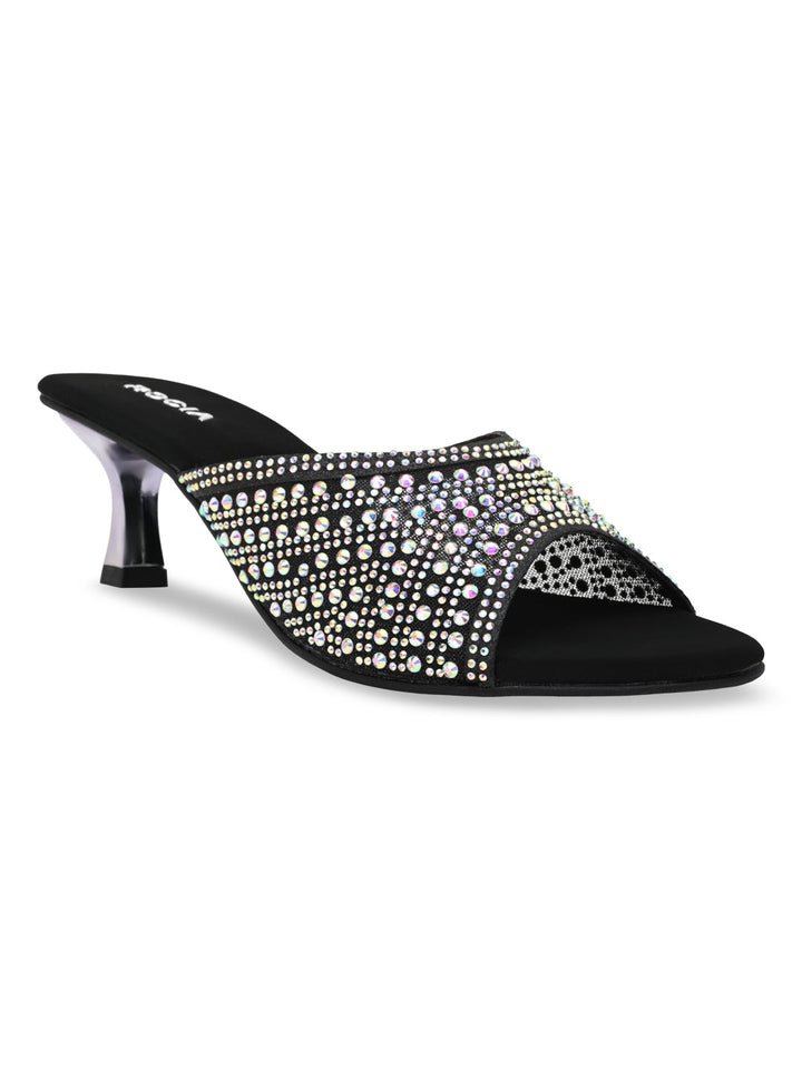 Rocia By Regal Black Women Diamante Mesh Slip On Stilettos