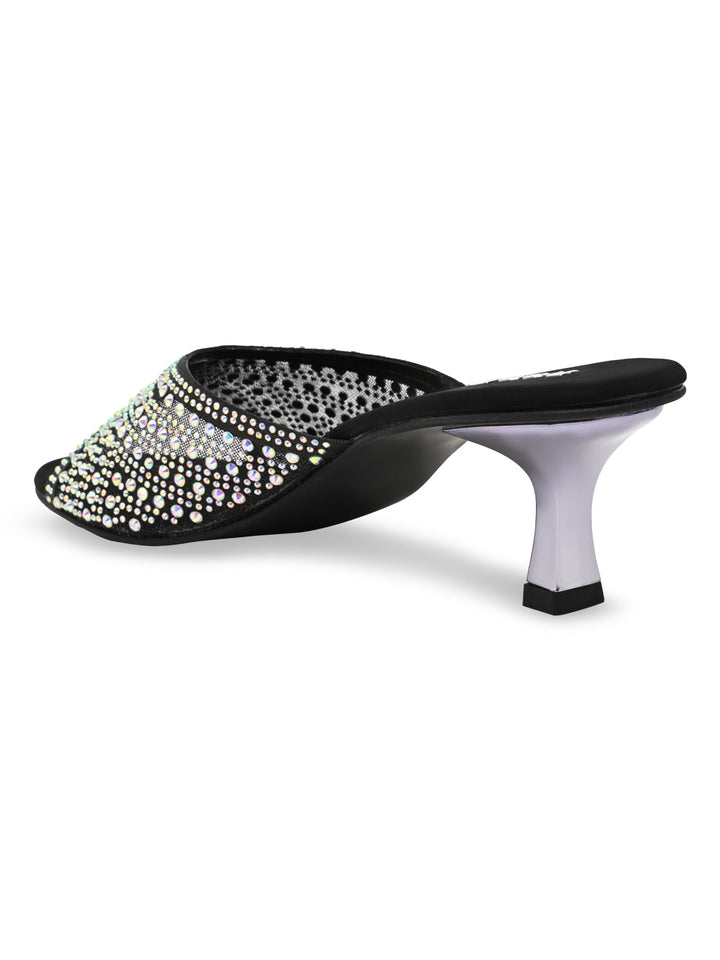 Rocia By Regal Black Women Diamante Mesh Slip On Stilettos