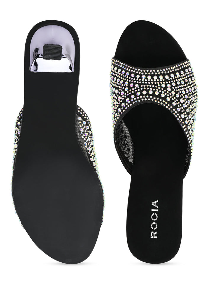 Rocia By Regal Black Women Diamante Mesh Slip On Stilettos