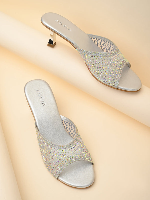 Rocia By Regal Silver Women Diamante Mesh Slip On Stilettos