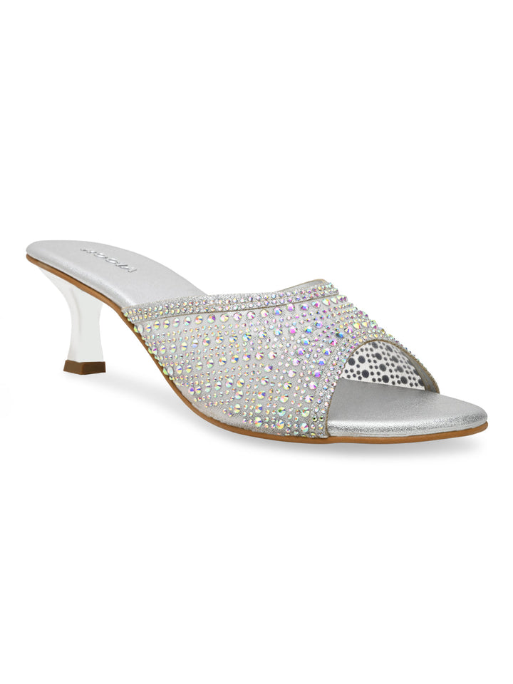 Rocia By Regal Silver Women Diamante Mesh Slip On Stilettos