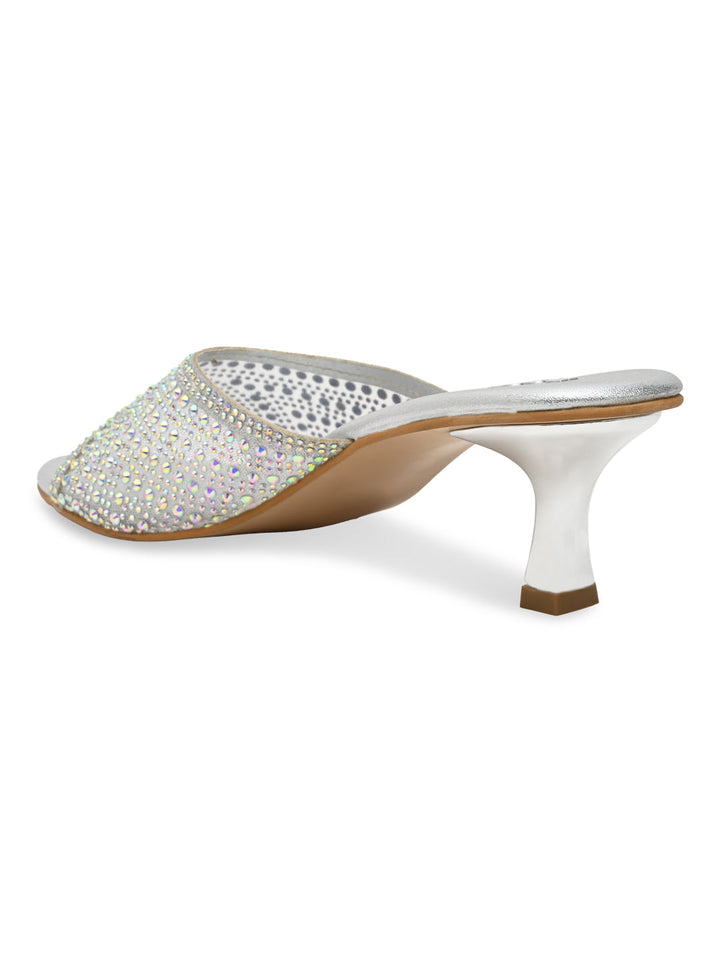 Rocia By Regal Silver Women Diamante Mesh Slip On Stilettos