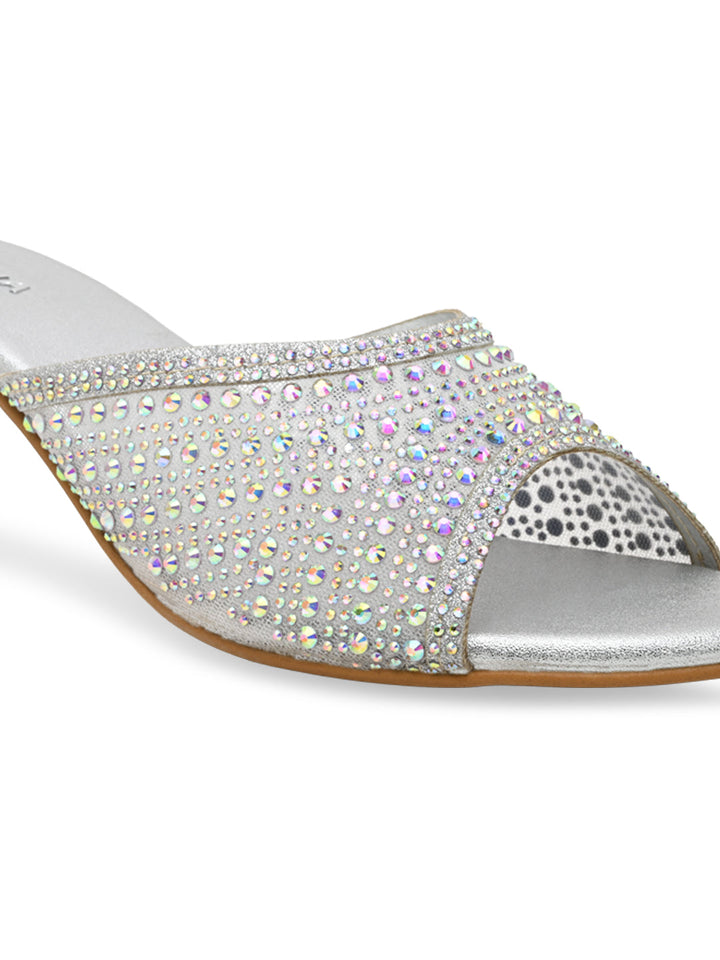 Rocia By Regal Silver Women Diamante Mesh Slip On Stilettos