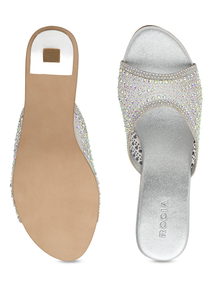 Rocia By Regal Silver Women Diamante Mesh Slip On Stilettos